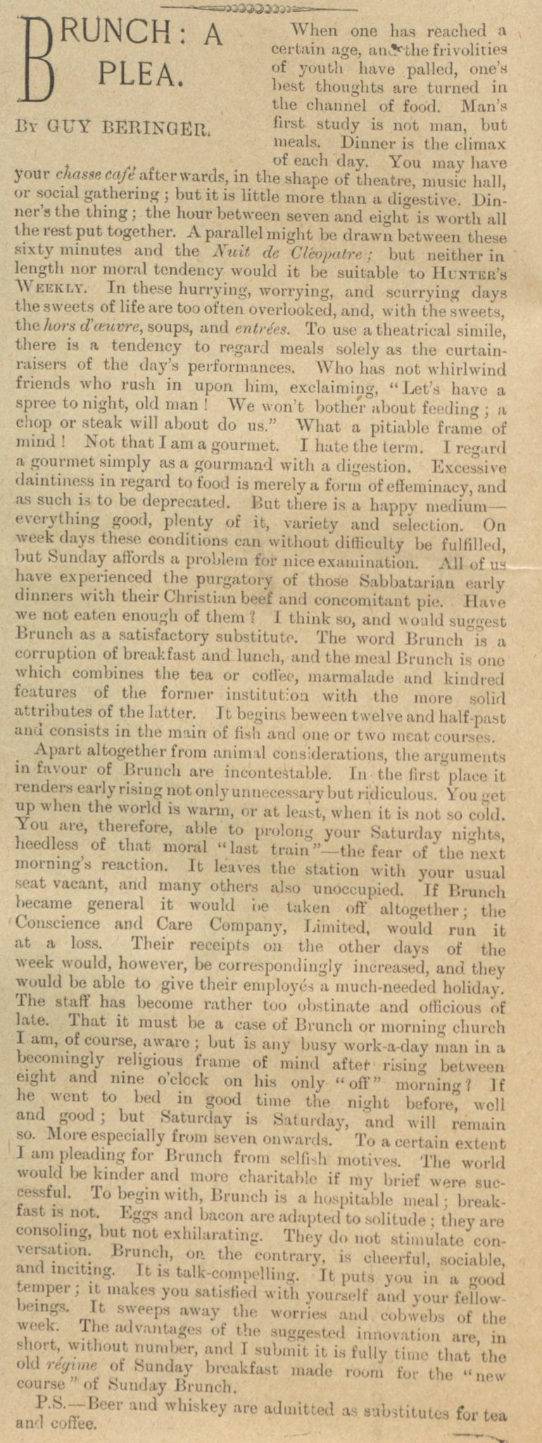 a brunch plea newspaper article